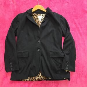 Chico's Womans Black Blazer Leopard Print Lining Size 1 / Medium